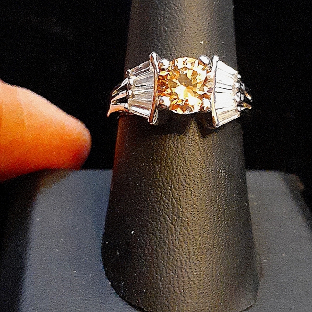 Diamond Candle cocktail ring apricot & baguettes 8.5